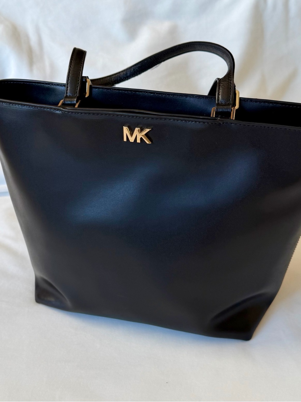 Michael Kors Black Leather Tote with Gold MK Emblem - Picture 3 of 16